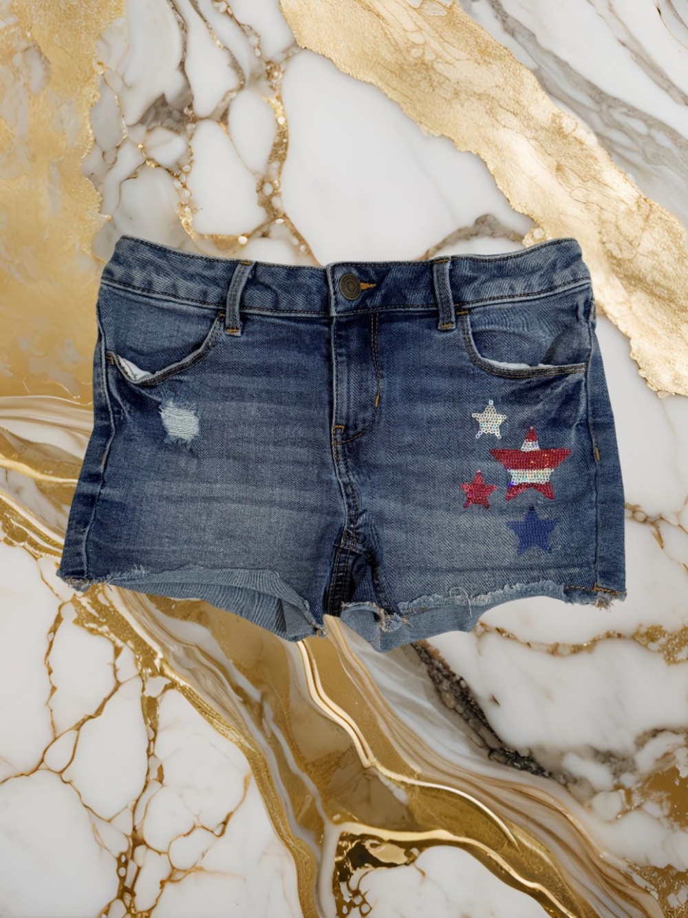 Girls SO jean shorts with sparkly American flag stars